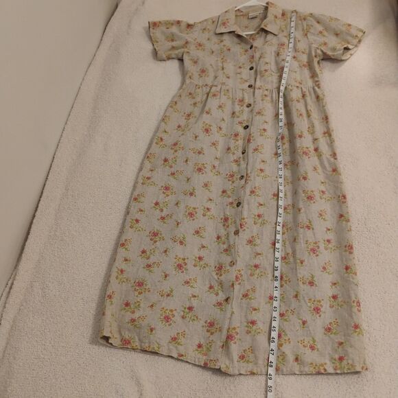 Match Vintage Maxi Dress Linen Blend Little House On The Prairie Cottage Sz 6 - Picture 3 of 8